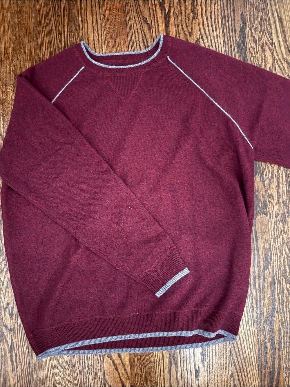 Men's Maroon Crewneck Sweater with Gray Contrast Trim